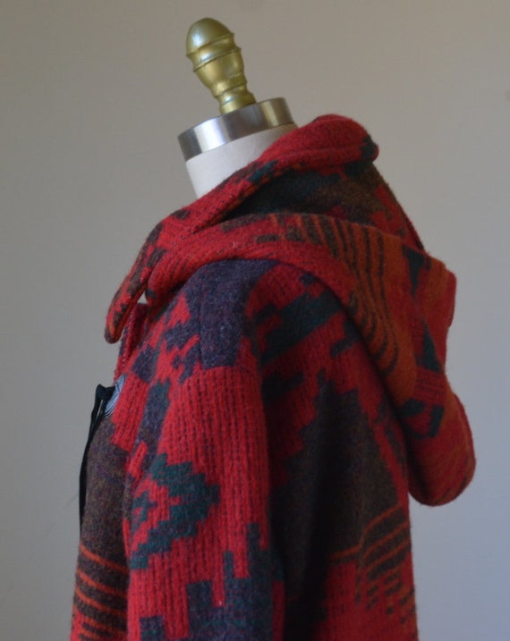 1990's Vintage Deep Red Southwestern Style Hooded… - image 7