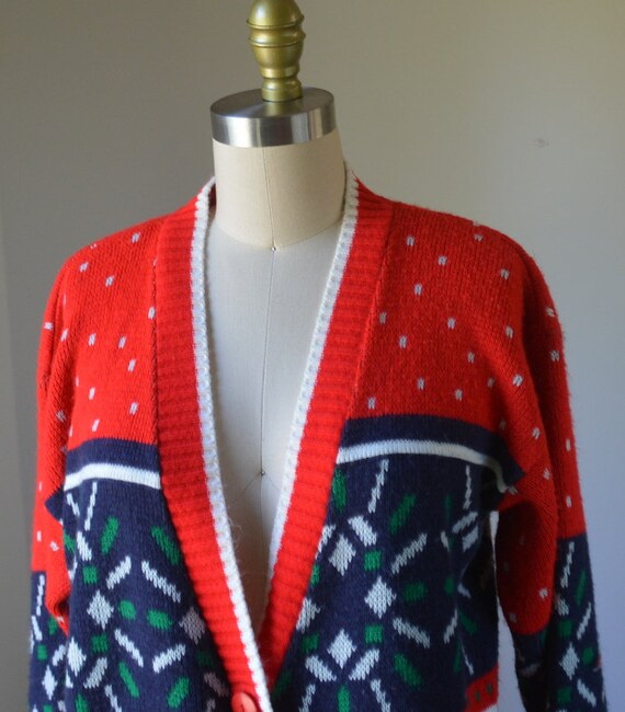 Vintage red cardigan | 90s Winter buttoned down knit