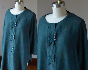 90's Vintage Dark Green Oversized Tunic Style Blouse By Reina Size XL