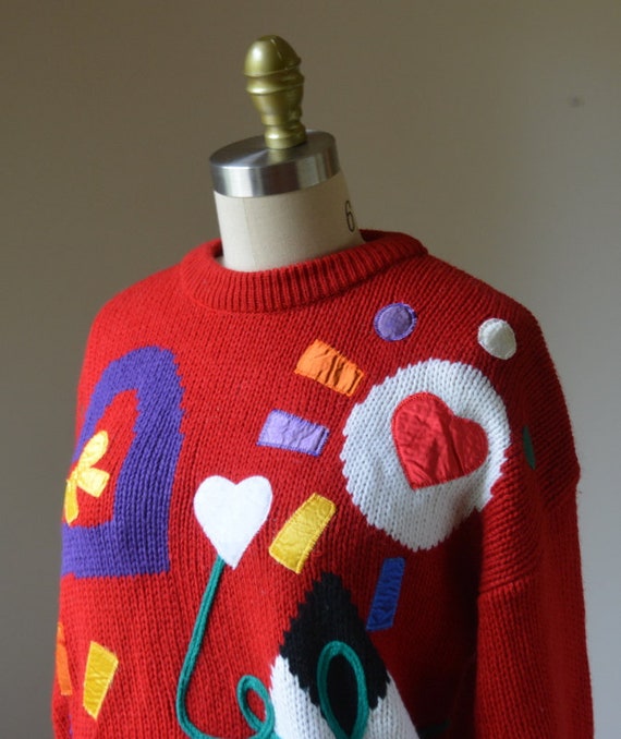 1980's Red Abstract Sweater By Cherry Stix LTD Si… - image 3