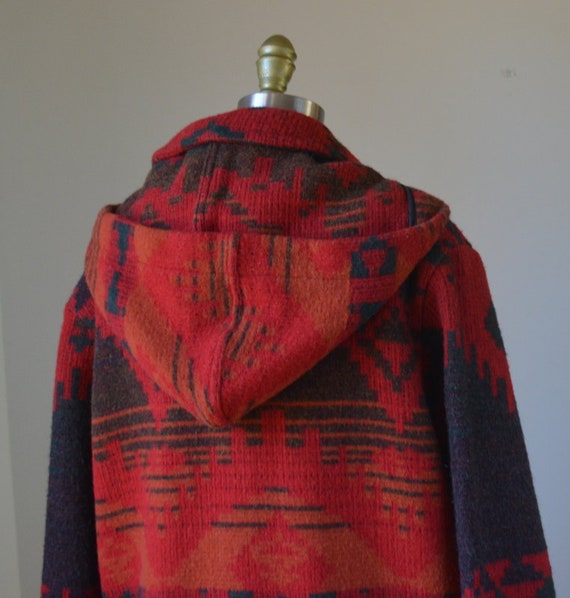 1990's Vintage Deep Red Southwestern Style Hooded… - image 4