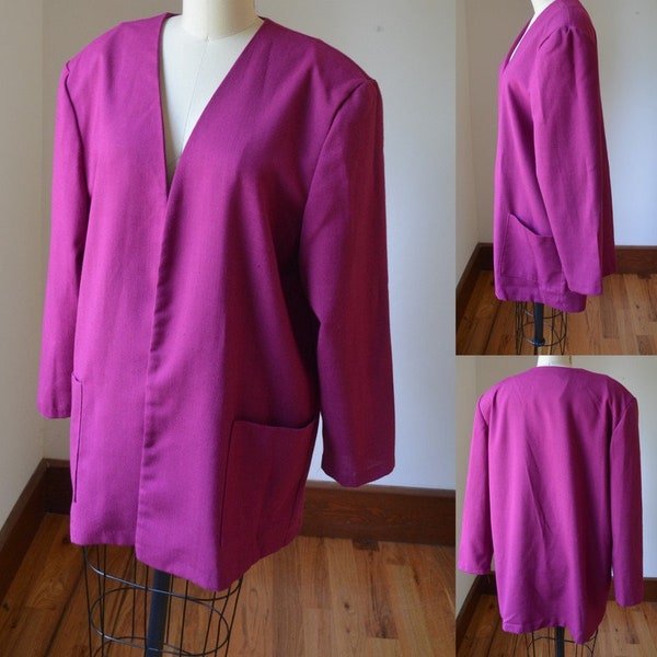 1980's Fuchsia Pink Oversized Blazer Women's Size Large, Vintage Slouch Oversized Bright Pink Blazer Size Large