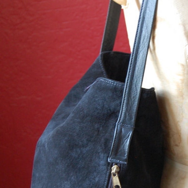 Vintage Sleek Black Suede Bucket Tote