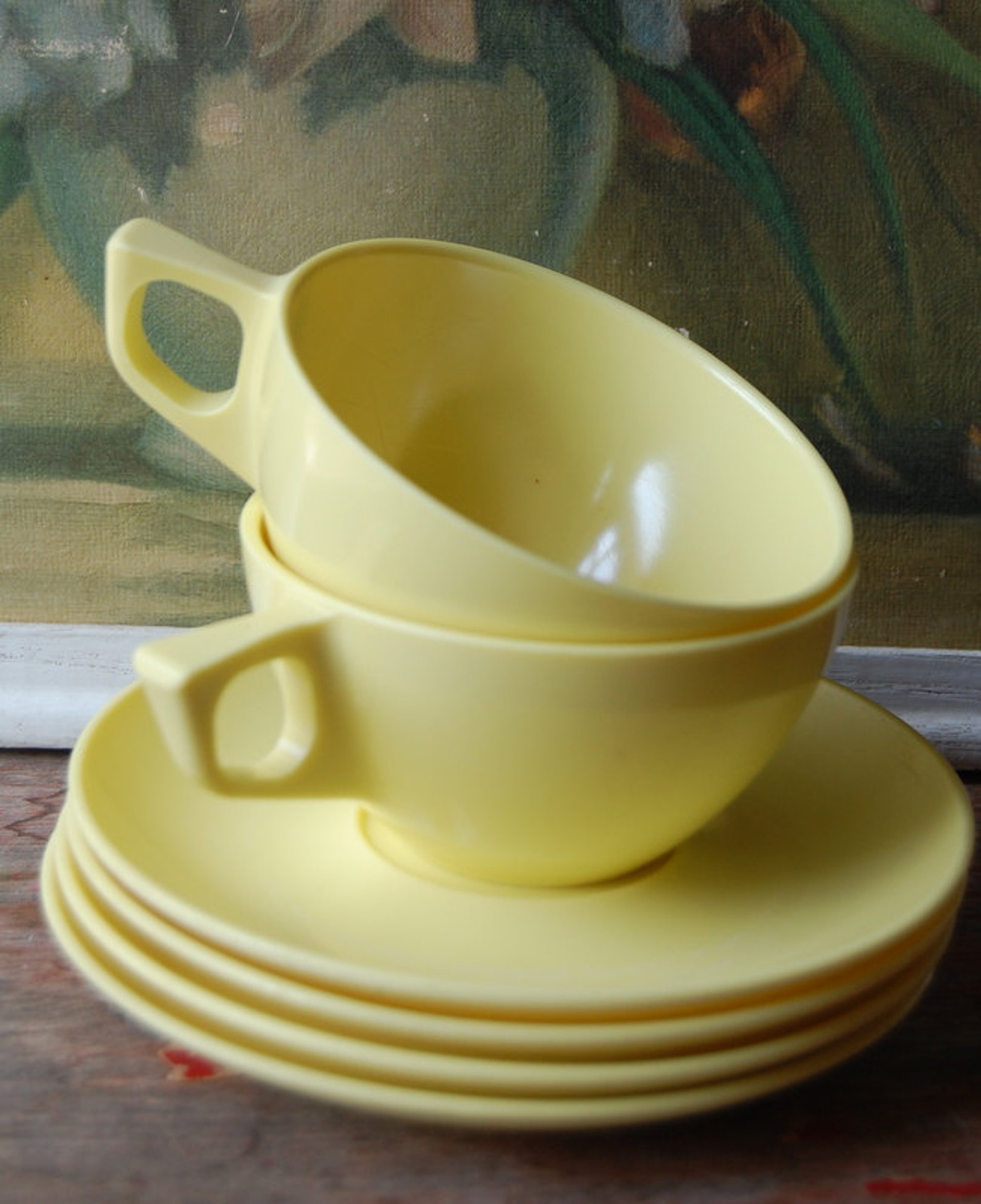 1960's Creamy Yellow Melmac Dinnerware With Oriental Tree Etsy