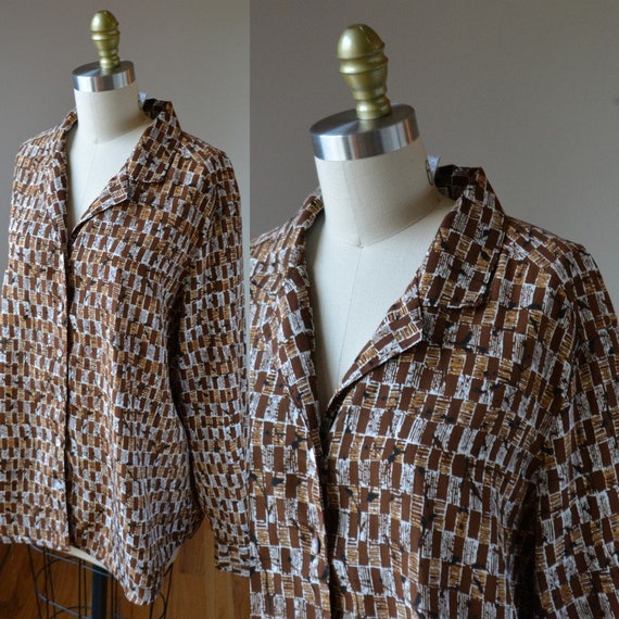 80's Vintage Brown Dress Blouse By Jordan Woman S… - image 1