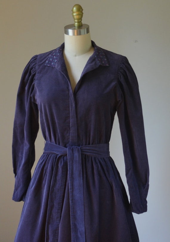 Vintage Deep Purple Corduroy Apron Dress With Poc… - image 3