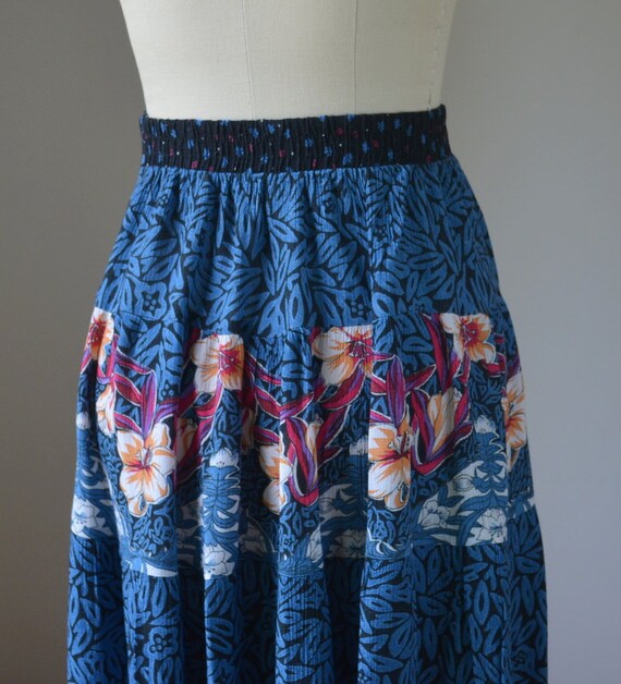 90's Vintage Blue Floral Hippie Boho Pull On Long… - image 8