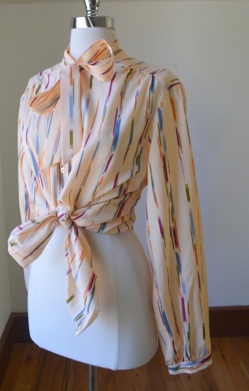 80/'s Classic Vintage Dress Blouse With Neck Tie Size Women/'s Extra Large Vintage Long Sleeve Essential Dress Blouse Size XL