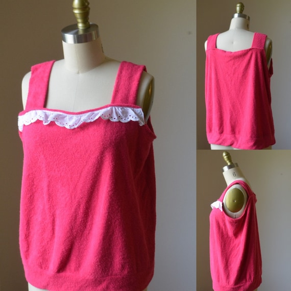 1980's Vintage Pink Handmade Terry Cloth Summer T… - image 1