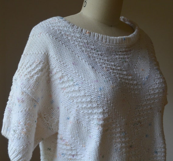 1980's White And Pastel Short Sleeve Sweater Wome… - image 8