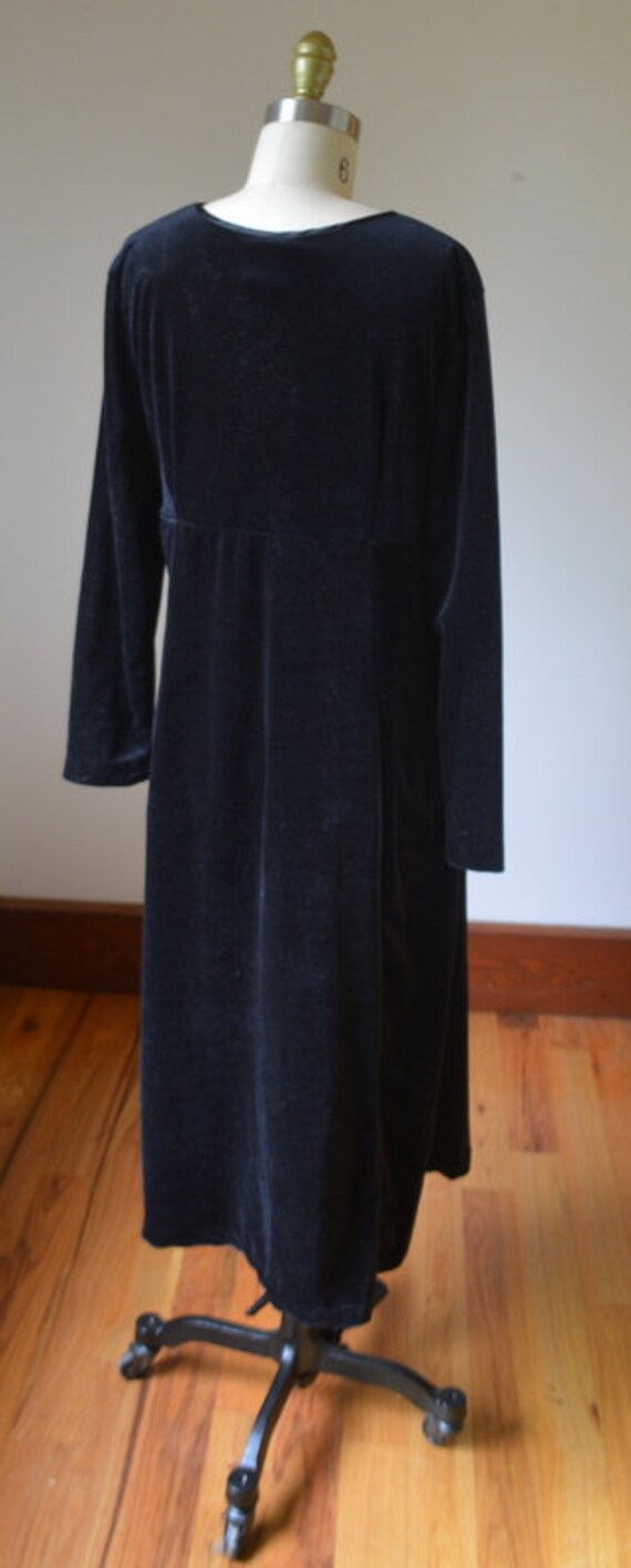 90's Long Sleeve Oversized Black Velvet Dress Siz… - image 7
