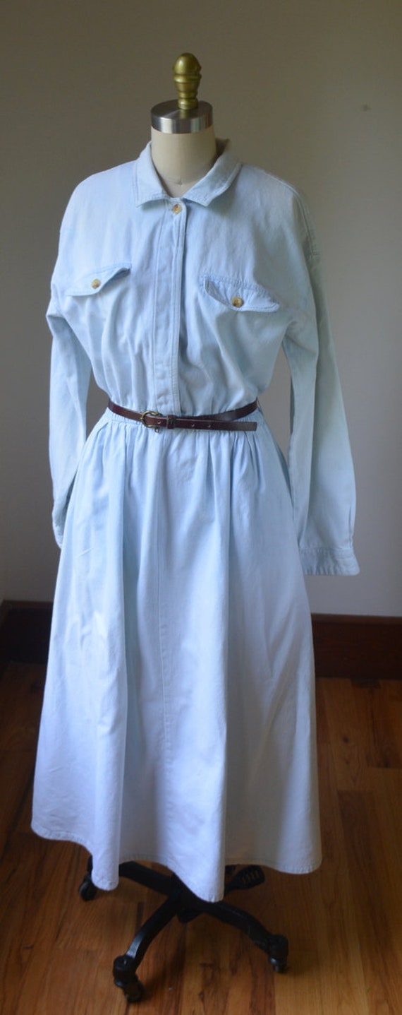 Vintage Short Sleeve Denim Dress With Pockets by Talbots Women's Size 8/10  Medium, Vintage Button Down Short Sleeve Denim Dress Size Med 
