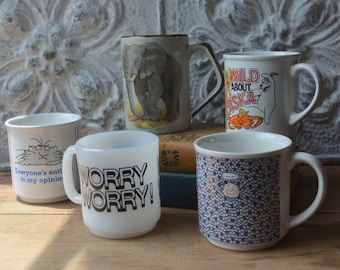 Vintage Coffee/Tea Mug, Vintage "Love" Mug, Elephant Mug, Vintage Sandra Boynton Mug, Vintage Alaska Mug, Vintage "Worry" Mug