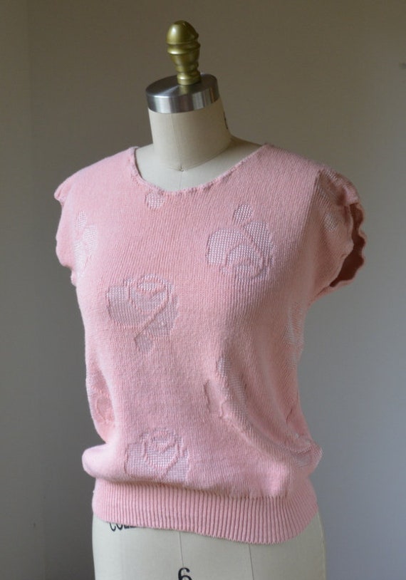 1980's Vintage Pink Short Sleeve Sweater By Kate … - image 2