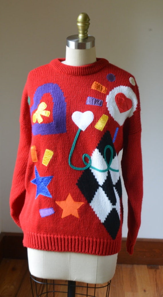 1980's Red Abstract Sweater By Cherry Stix LTD Si… - image 5