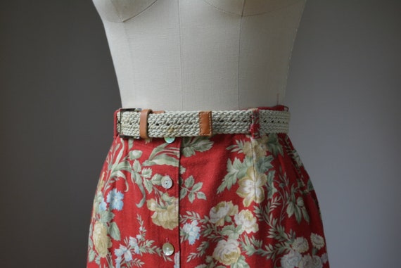 90's Vintage Floral Linen High Waisted Skirt With… - image 5
