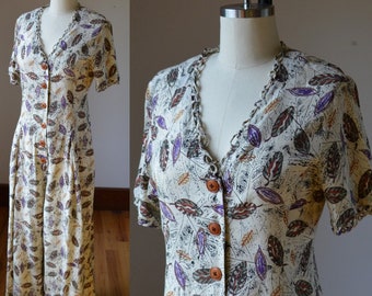 1990's Print Full Jumpsuit With Wide Legs By Poetic License Women's Size 8/10, Vintage Rayon Jumpsuit Size Medium 8/10