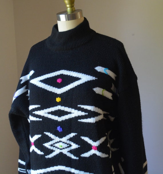 1990's Black Geometric Long Sleeve Sweater By Git… - image 3