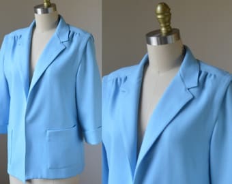 Vintage Blue Open Concept Blazer Size Small, Vintage 3/4 Sleeve Blue Open Blazer Size Small