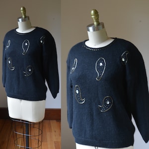 1980&#39;s Black Angora Silk 3/4 Sleeve Sweater Women&#39;s Size Small By Koret