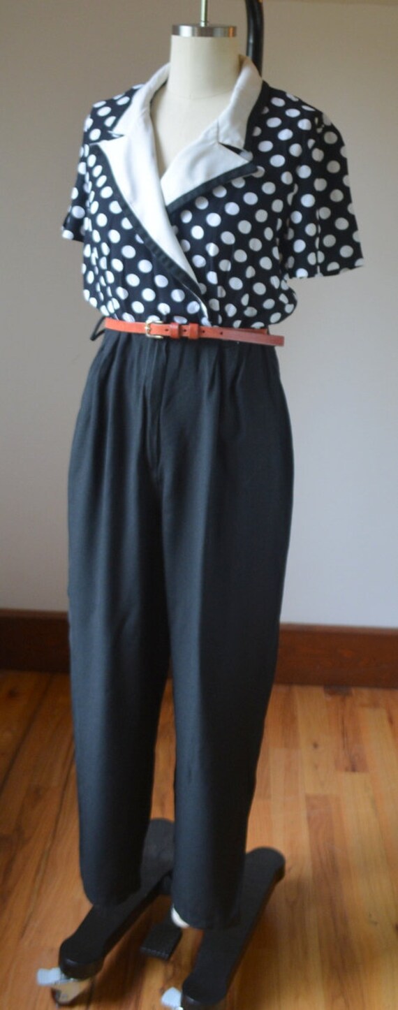 1980's  Black And White Polka Dot Pants Jumper By… - image 3