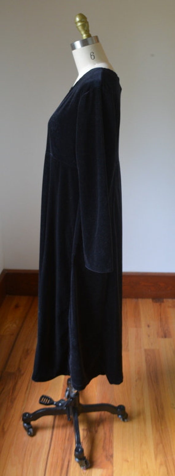 90's Long Sleeve Oversized Black Velvet Dress Siz… - image 4