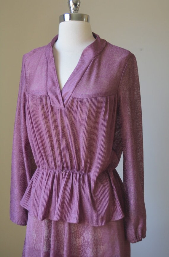 1980's Sheer Plum Purple Dress Size Women's Mediu… - image 3