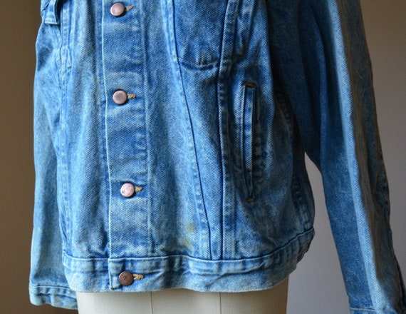 Vintage Denim Faded Distressed Jacket With Multiple Patches Size
