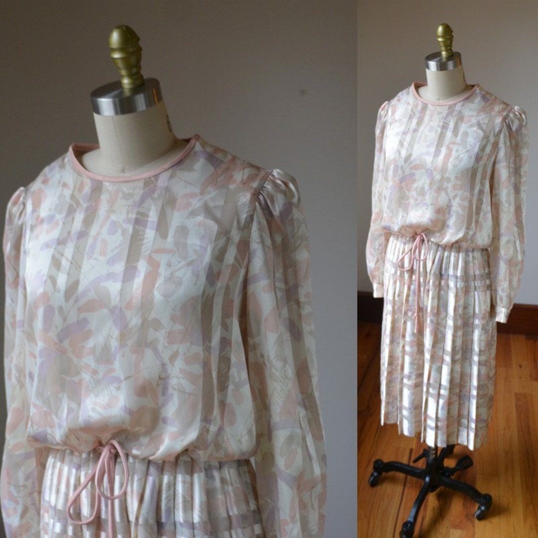 Robe blousante rose vif a manches longues des annees 80 pour femme robe rose vintage fluide taille moyenne Etsy France