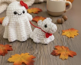 Virkat spöke- och hundamigurumimönster: Halloween-duo (PDF)