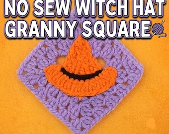 No Sew Witch Hat Granny Square Crochet Pattern PDF, Handmade Amigurumi Tutorial