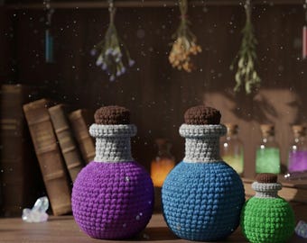 Magic Potion Crochet Pattern | NO SEW Amigurumi | Healing Mana Bottle PDF Pattern | Dice Bag