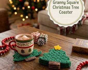 Granny Square Christmas Tree Coaster Crochet Pattern PDF, Easy Holiday Mug Rug Tutorial, Festive Winter Home Decor