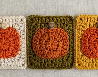 Pumpkin Granny Square Crochet Pattern PDF - Fall Autumn Coaster Afghan Block - Easy Beginner Tutorial