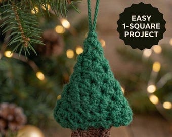 Crochet Pattern PDF Christmas Tree Hanging Ornament, Granny Square Folded Tree