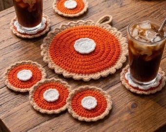 Autumn Pumpkin Pie Coaster and Pot Holder Pattern, Easy Beginner