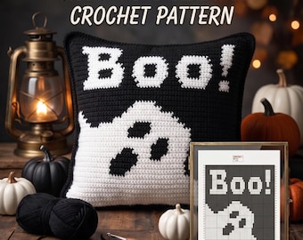 Halloween Ghost Pillow Crochet Pattern | Tapestry Crochet | Spooky Autumn Home Decor