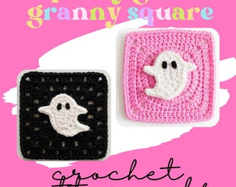Spooky Ghost Granny Square Crochet Pattern | Halloween Applique PDF