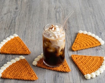 Pumpkin Pie Slice Coaster Crochet Pattern | Bobble Stitch Fall Mug Rug, Cute Autumn Kitchen Decor, Thanksgiving Crochet Pattern PDF