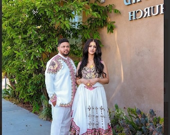 Handwoven Habesha Kemis Wedding set Ethiopian Bridal & Groom Outfit