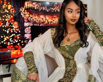Ethiopian Habesha Kemis Handwoven Cotton Traditional Dress with Tibeb Embroidery African Heritage Fashion