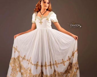 Ethiopian Habesha Kemis Handwoven Cotton Traditional Dress with Tibeb Embroidery African Heritage Fashion