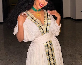 Handmade Ethiopian Cotton Kemis – Traditional Habesha Dress
