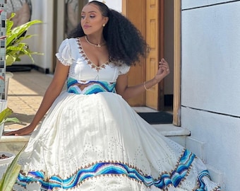 Ethiopian Habesha Kemis Handwoven Cotton Traditional Dress with Tibeb Embroidery African Heritage Fashion