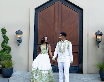 Handwoven Habesha Kemis Wedding set Ethiopian Bridal & Groom Outfit