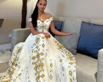 Ethiopian Habesha Kemis Handwoven Cotton Traditional Dress with Tibeb Embroidery African Heritage Fashion