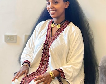 Handwoven Ethiopian Cotton Kemis – Traditional Habesha Dress