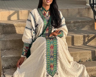 Handwoven Ethiopian Cotton Kemis – Traditional Habesha Dress