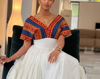 Ethiopian Habesha Kemis Handwoven Cotton Traditional Dress with Tibeb Embroidery African Heritage Fashion