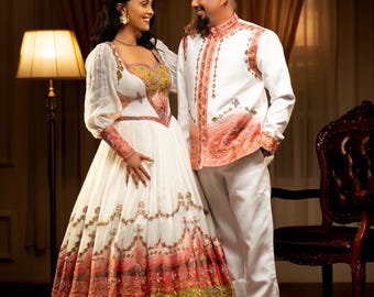 Handwoven Habesha Kemis Wedding set Ethiopian Bridal & Groom Outfit